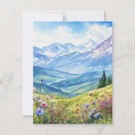 Tarjeta Pequeña Fondo del paisaje de montaña acuarela