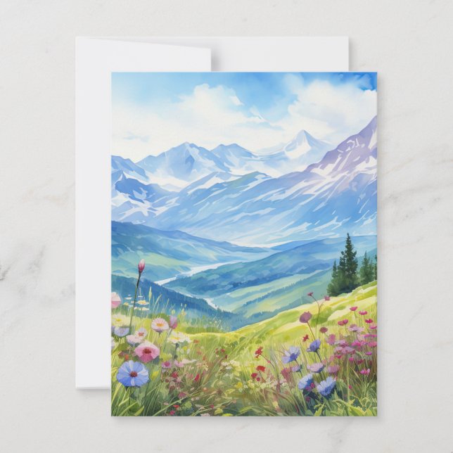 Tarjeta Pequeña Fondo del paisaje de montaña acuarela (Anverso)
