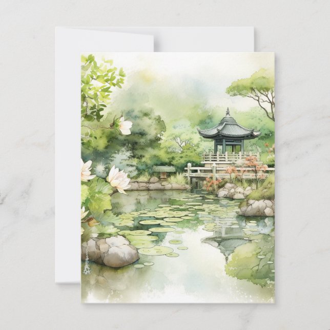 Tarjeta Pequeña Fondo del paisaje japonés acuarela (Anverso)