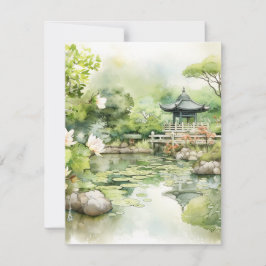 Tarjeta Pequeña Fondo del paisaje japonés acuarela