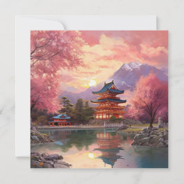Tarjeta Pequeña Fondo del paisaje japonés acuarela