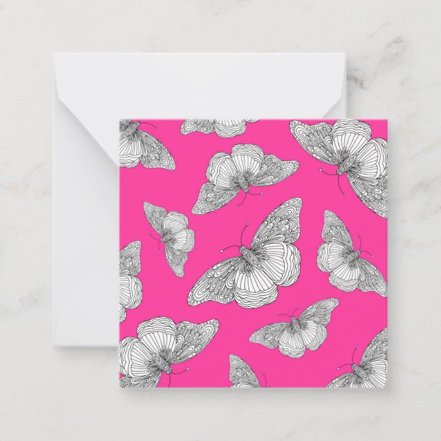 Tarjeta Pequeña Fondo rosa cálido de mariposa de pluma y tinta (Anverso)