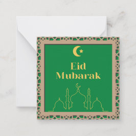 Tarjeta Pequeña Fondo verde Eid Mubarak con marco de efecto 3D