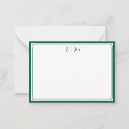 Tarjeta Pequeña Forest Green three Border Monogram Note Card