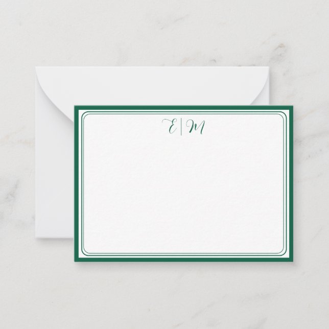 Tarjeta Pequeña Forest Green three Border Monogram Note Card (Anverso)