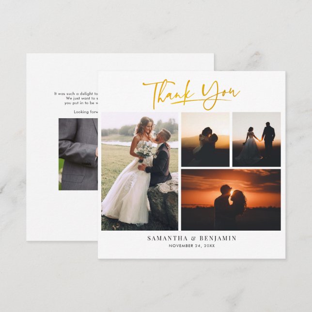 Tarjeta Pequeña Foto Boda con letras de mano moderna Gracias (Anverso / Reverso)