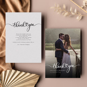 Tarjeta Pequeña Foto Boda con letras de mano moderna Gracias