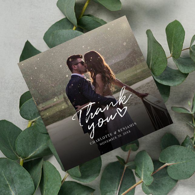 Tarjeta Pequeña Foto Boda moderna Elegante Gracias (Wedding Couple Photo Thank You Square Card)