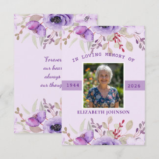 Tarjeta Pequeña Foto conmemorativa de simpatía funeral floral púrp