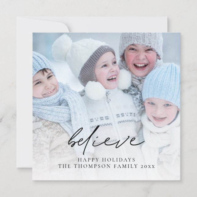 Tarjeta Pequeña Foto de Believe Nombre de guión Navidades Feliz fe (Anverso)
