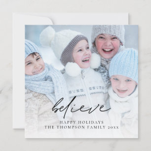 Tarjeta Pequeña Foto de Believe Nombre de guión Navidades Feliz fe