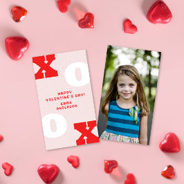 Tarjeta Pequeña Foto de clase de San Valentín rosa XOXO de tipo mo