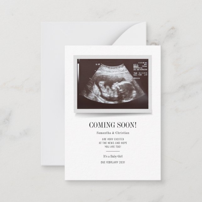 Tarjeta Pequeña Foto de ecografía revelada de género Embarazo (Anverso)
