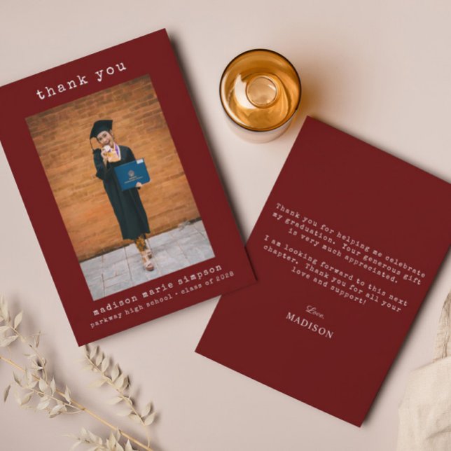 Tarjeta Pequeña Foto de graduación Simple Minimalista Gracias (Subido por el creador)