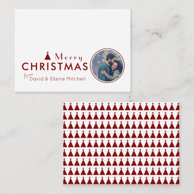 Tarjeta Pequeña Foto de la pareja del árbol de navidad de acuarela (Anverso / Reverso)