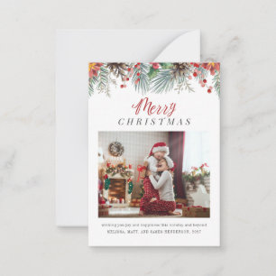 Tarjeta Pequeña Foto de Navidad a Cuadros Botánico Rústico
