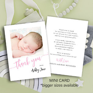 Tarjeta Pequeña Foto de niña con guión rosa gracias mini baby show