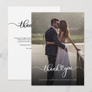 Tarjeta Pequeña Foto de pareja Boda moderna Gracias