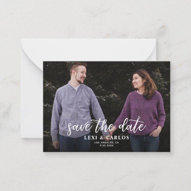 Tarjeta Pequeña Foto de presupuesto y caligrafía 2B Fecha de ahorr (Anverso)