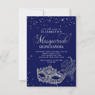 Tarjeta Pequeña Foto de Quinceañera de BUDGET Blue Silver Masquera