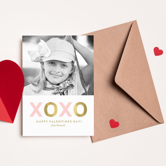 Tarjeta Pequeña Foto de San Valentín de niños de clase rosado XOXO (Subido por el creador)