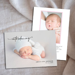 Tarjeta Pequeña Foto de una bebé recién nacida con estadísticas