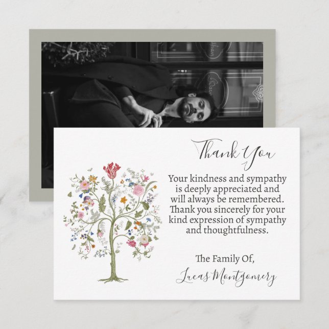 Tarjeta Pequeña Foto del funeral del árbol de la vida Gracias, sol (Anverso / Reverso)