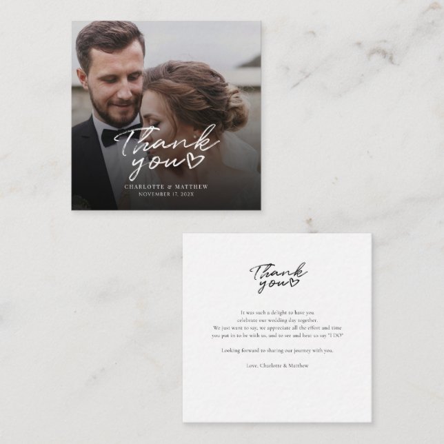 Tarjeta Pequeña Foto Dirigida A Mano Por bodas Gracias (Anverso / Reverso)