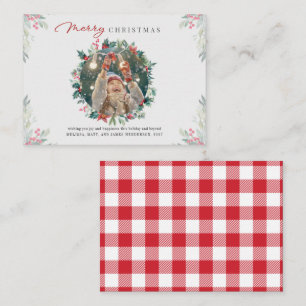 Tarjeta Pequeña Foto Familiar Feliz Navidad Bayas Rojas Cuadros