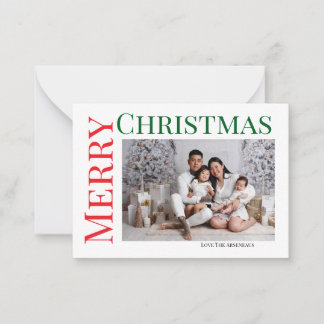 Tarjeta Pequeña Foto Feliz Navidad Rojo Verde Personalizar
