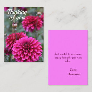 Tarjeta Pequeña Foto floral rosa de Dahlia pensando en ti