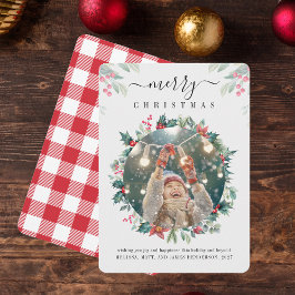 Tarjeta Pequeña Foto Mistletode de la familia Plaid Merry Christma