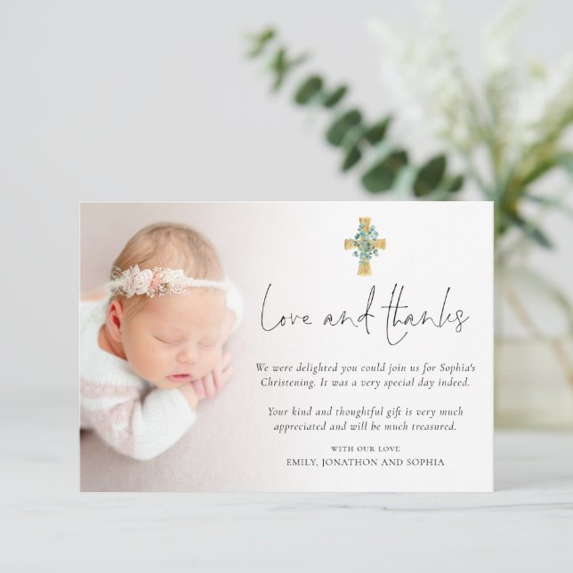 Tarjeta Pequeña Foto moderna Cruz de la Cristiandad Bautismo Amor  (Anverso de pie)