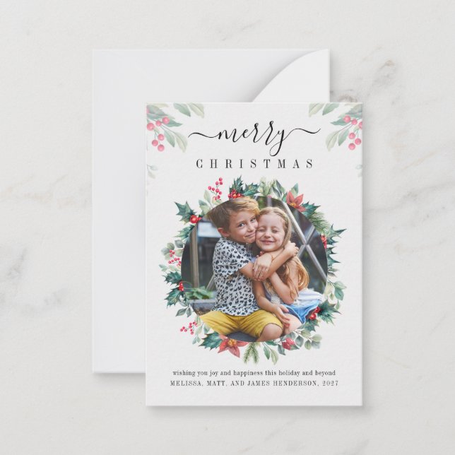 Tarjeta Pequeña Foto moderna de navidad de merry (Anverso)