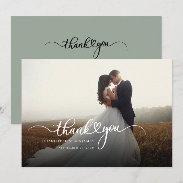 Tarjeta Pequeña Foto Script Modern Wedding Gracias (Anverso / Reverso)
