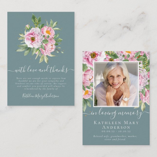Tarjeta Pequeña Fotografía de presupuesto Simpatía Funeral Floral  (Anverso / Reverso)