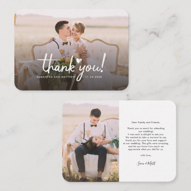 Tarjeta Pequeña Fotos Bodas a mano gracias (Anverso / Reverso)