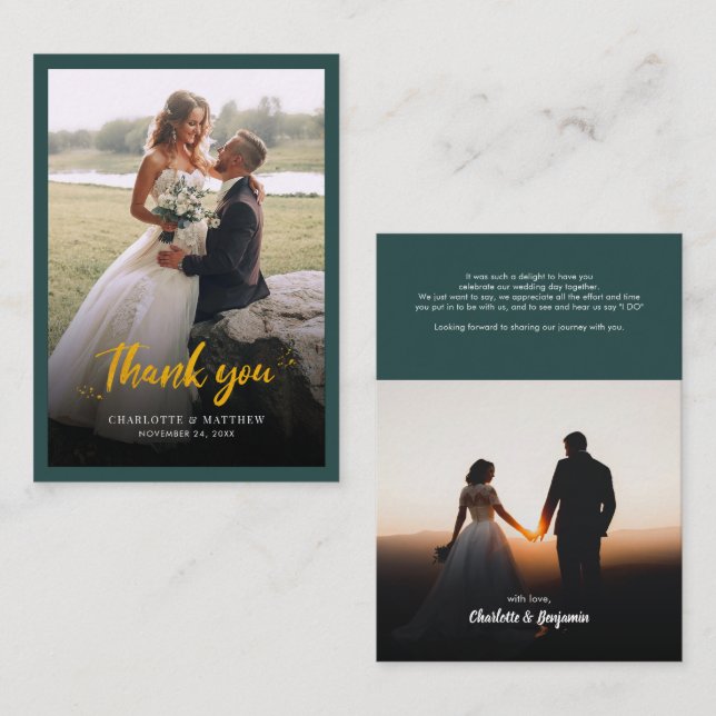 Tarjeta Pequeña Fotos Bodas a mano gracias (Anverso / Reverso)