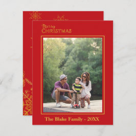 Tarjeta Pequeña Fotos de la familia de oro rojo de la navidad mode