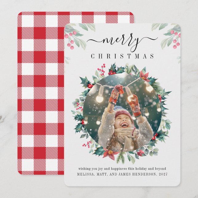 Tarjeta Pequeña Fotos de la familia Merry Christmas Personalizado  (Anverso / Reverso)