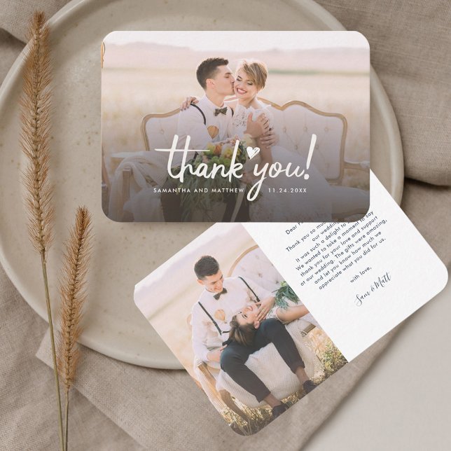 Tarjeta Pequeña Fotos del Día de la Boda Gracias Por Mano (Wedding Day Photos Guests Thank You Card)