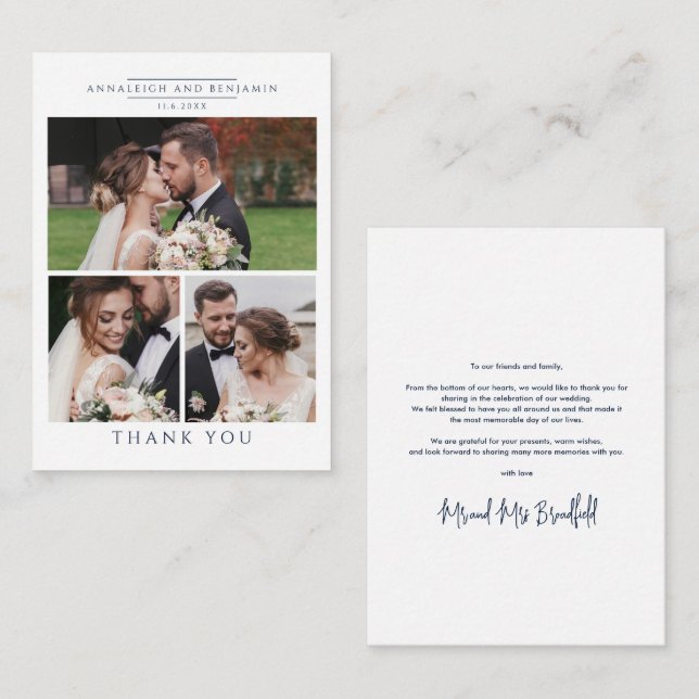 Tarjeta Pequeña Fotos del Día de la Boda por Mano Gracias (Anverso / Reverso)