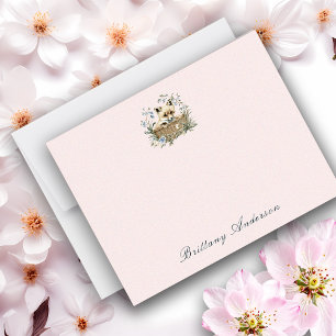 Tarjeta Pequeña Fox Encantadora Y Floral Todo Propósito Plano