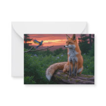 Fox y Bird al atardecer en la escena forestal con