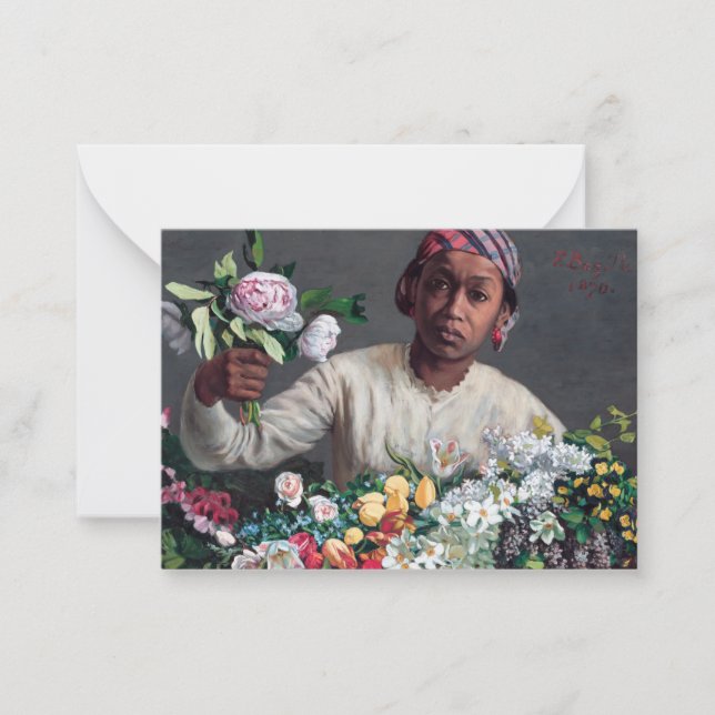 Tarjeta Pequeña Frederic Bazille - Joven mujer con peonías (Anverso)
