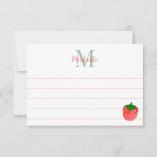 Tarjeta Pequeña Fresa de acuarela linda monograma personalizado co