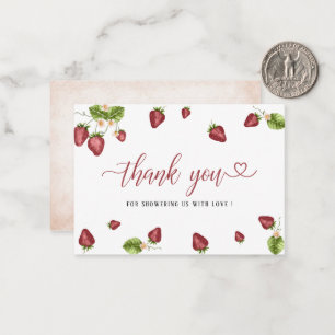 Tarjeta Pequeña Fresa dulce acuarela de la ducha bebé gracias
