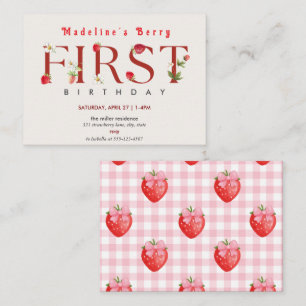 Tarjeta Pequeña Fresa primer cumpleaños Fiesta Berry primero