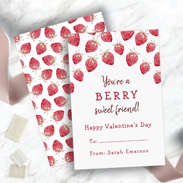 Tarjeta Pequeña Fresas Rojas Lindas San Valentín (Cute Red Strawberries Valentine Note Card)