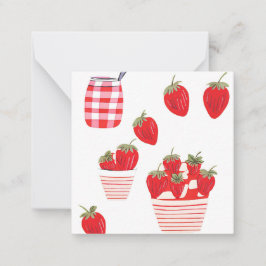 Tarjeta Pequeña Fresas y Bonito blanco rojo de verano crema